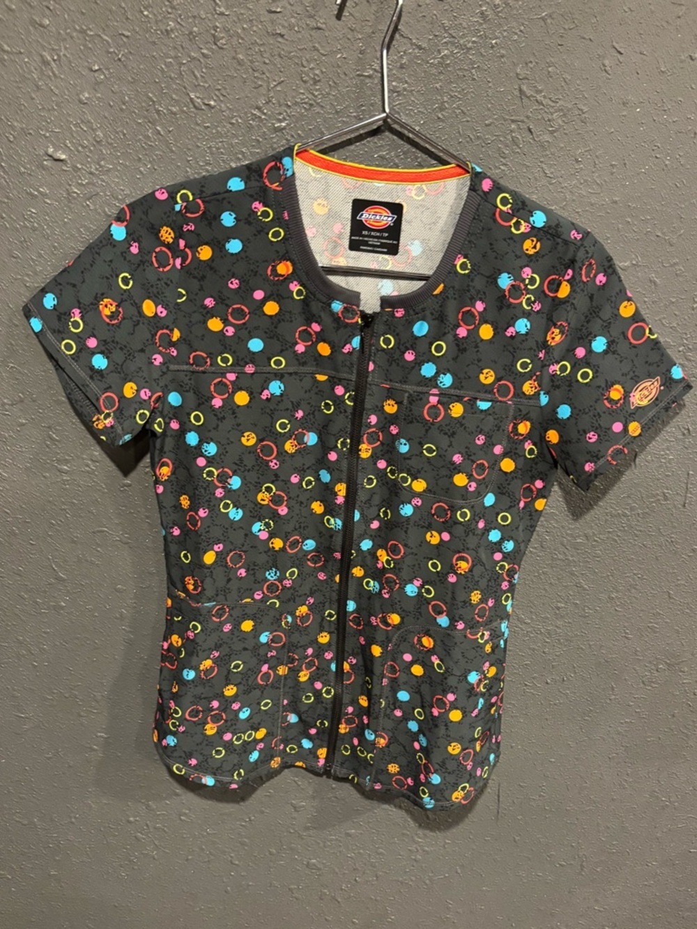 Dickies Zip Front Polka Dot Scrub Top